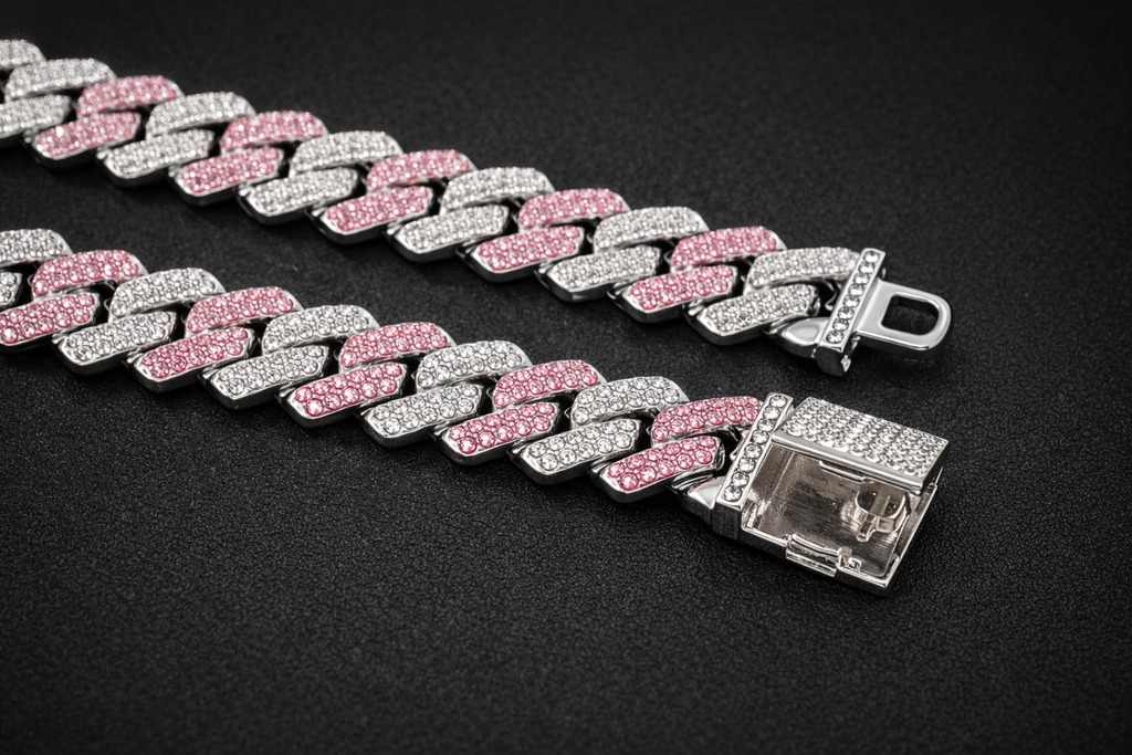 Pulsera Cubana Plata y Rosa Premium  💎