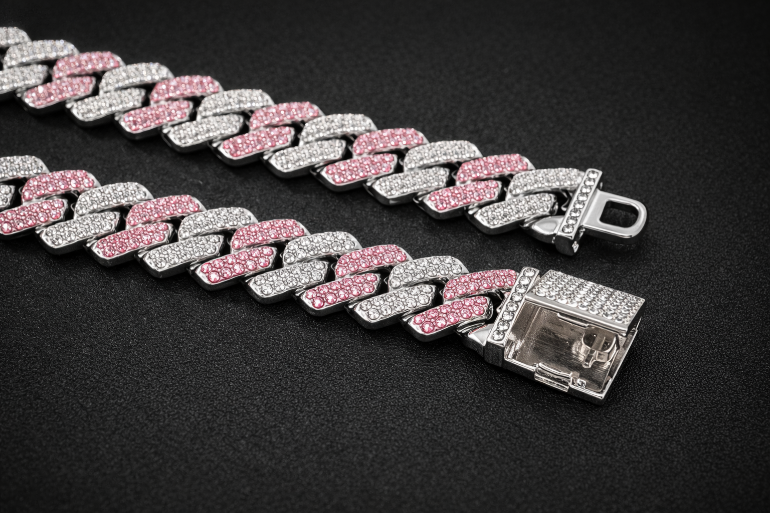 Pulsera Cubana Plata y Rosa Premium  💎