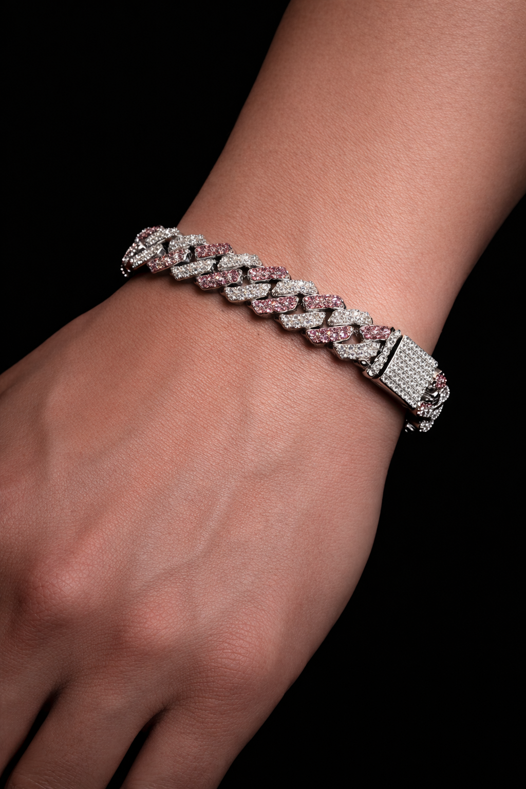 Pulsera Cubana Plata y Rosa Premium  💎