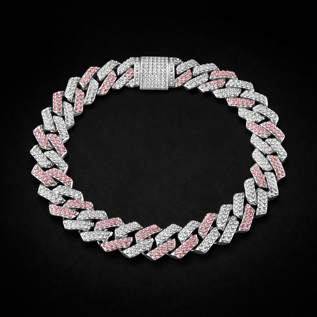 Pulsera Cubana Plata y Rosa Premium  💎